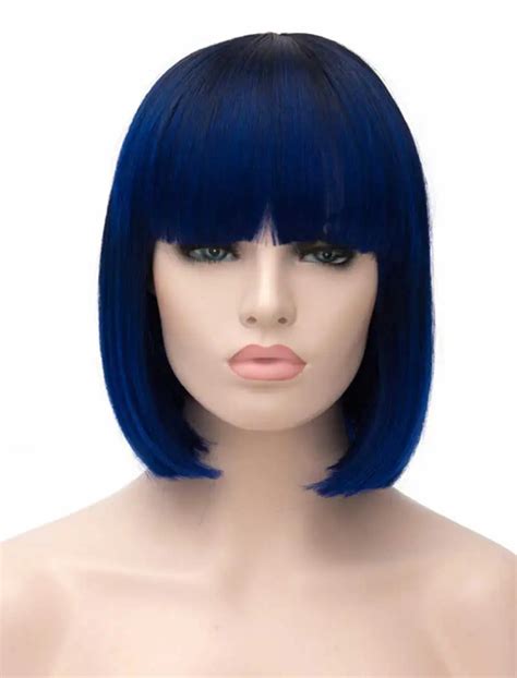 tsnomore black to blue mixed full bang women synthetic wig synthetic wigs womens synthetic