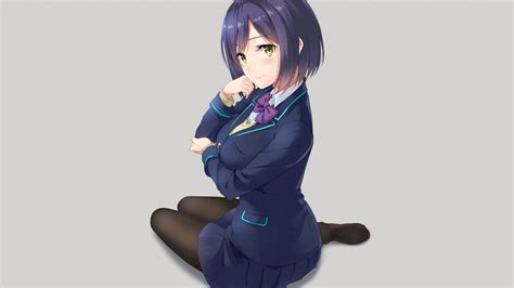 Download Calm Cute Anime Girl School Uniform 2048x1152 Wallpaper
