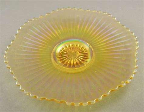 Vintage Iridescent Amber Glass Ribbed Plate
