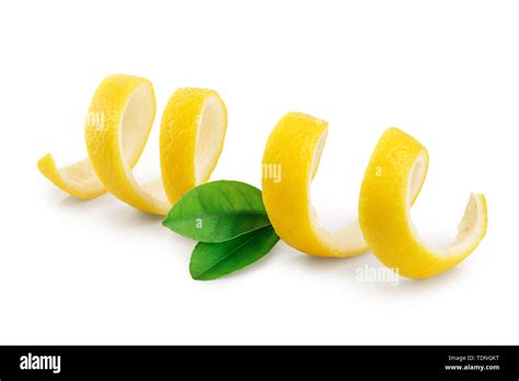 Lemon Peel With Leaf Isolated On White Background Healthy Food Stock