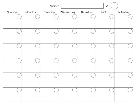 Printable Blank Monthly Calendar Activity Shelter