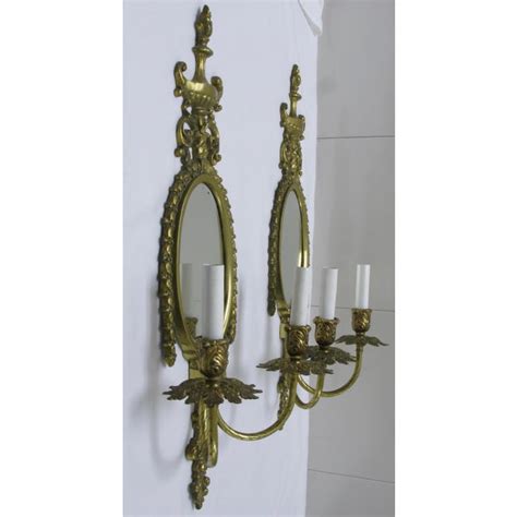Brass Framed Mirror Wall Sconces A Pair Chairish