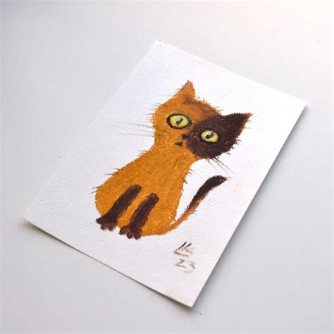 Funny Cat Painting Original Oil Pastel Art Kitten Artwork Etsy