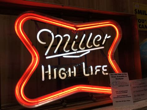 Vintage Miller High Life Neon Beer Bar Sign In A Sturdy Wood Frame