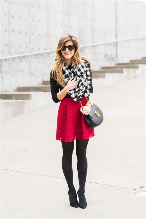 Red Skater Skirt With Tights Winter Date Night Outfit Winter Date