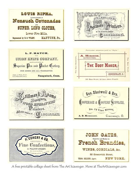 Free Printable Vintage Business Card Ephemera Sheets — The Art