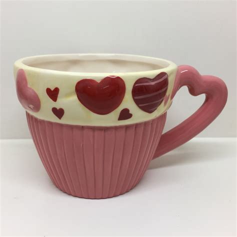 Personalized Round Red Heart Shaped Handle Ceramic Coffee Mugs For