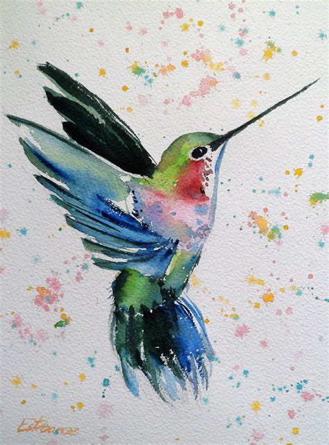 Original Watercolor Painting Hummingbird Flying