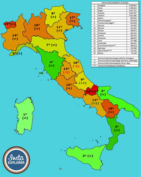 Clicca qui per stampare la cartina muta dell'italia politica. Le regioni Italiane più taggate su Instagram (#2 ...
