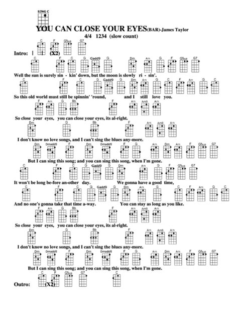 Chord Chart James Taylor You Can Close Your Eyes Bar Printable