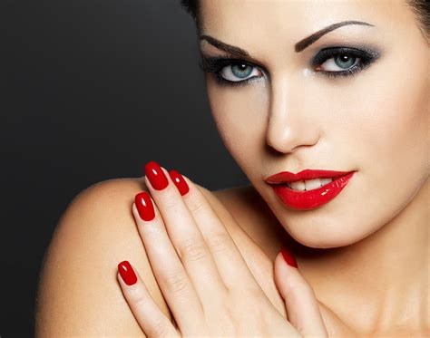 Hd Wallpaper Red Lipstick Girl Makeup Nails Women Beauty