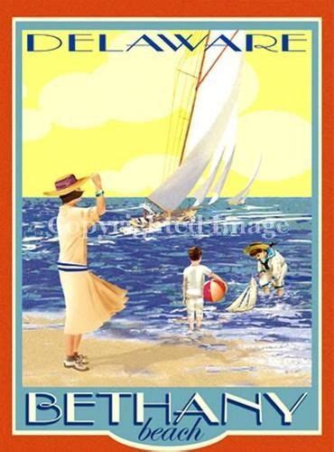 Bethany Beach Sailboat Vintage Art Deco Style Travel Poster By Aurelio