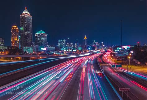 Atlanta Skyline And Street Lights Pinned By Mak Khalaf Shot Near