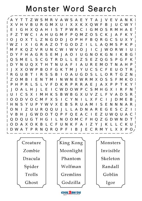 Printable Monster Word Search Cool2bkids