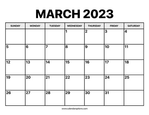 March Calendar 2023 Calendar Options