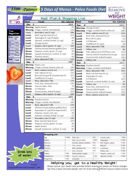 Paleo Diet 5 Day 1500 Calories A Day Meal Plan To Lose Weight Menu