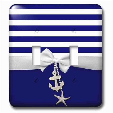 Nautical Double Toggle Wallplate With Nautical Navy Blue And White