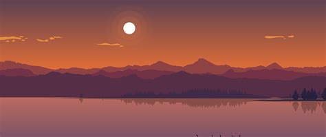 2560x1080 Artistic Sunset At Lake 2560x1080 Resolution Wallpaper Hd