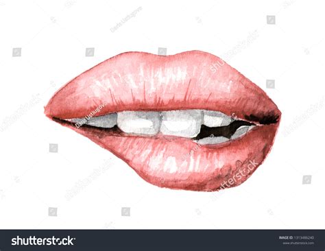 Plump Puffy Pink Biting Lips Nude Stock Illustration 1313486240