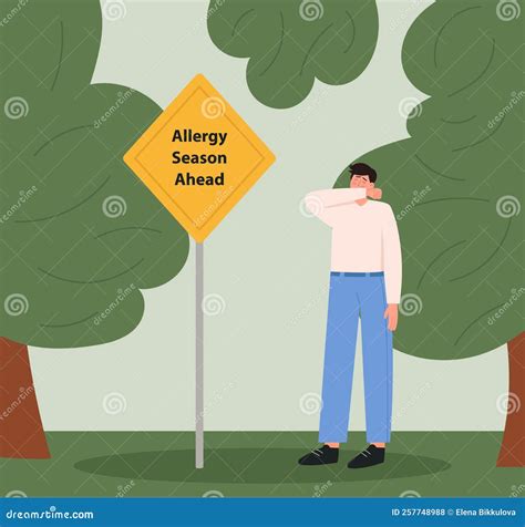 Man with Pollen Allergy Near Yellow Sign Stock Vector - Illustration of