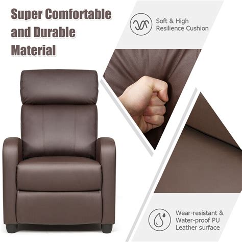 gymax massage recliner chair single sofa pu leather padded seat w footrest brown