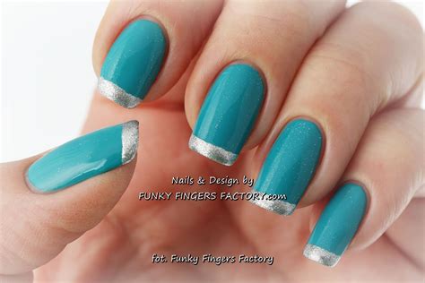 Turquoise And French Silver Silver French Manicure French Nails