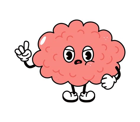 Cute Angry Sad Brain Character Vector Hand Drawn Traditional Cartoon