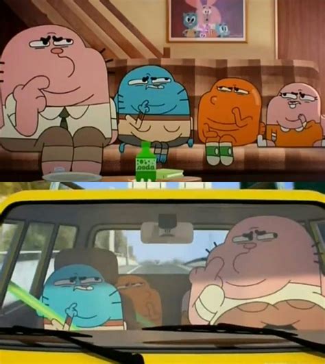 Cartoon Characters Sitting In The Back Seat Of A Yellow Car And An