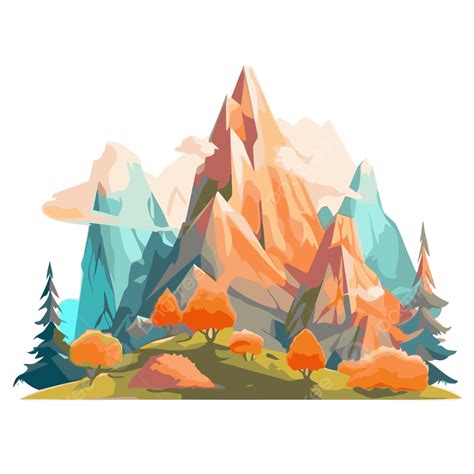 Mountain Range Vector Sticker Clipart Low Poly Mountain Scene With