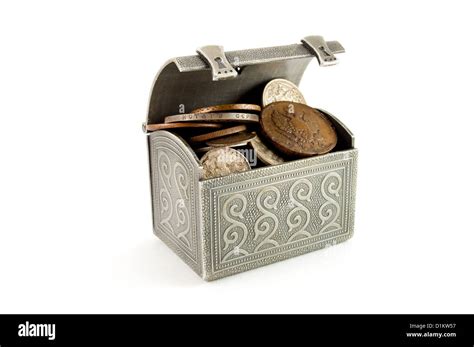 Metallic Coffer With Ancient Coin Stock Photo Alamy