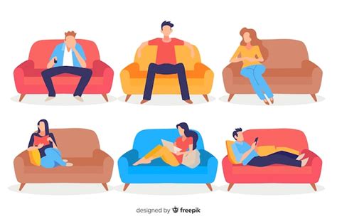 Personas Sentadas En El Sofá Vector Gratis