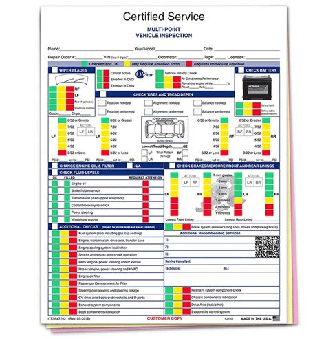 General Motors Multi Point Inspection Form Vehicle Inspection