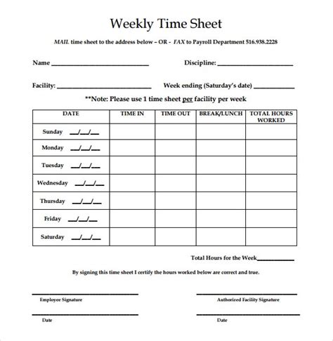 Free Printable Weekly Timesheet Template Template 1 Resume Examples Images