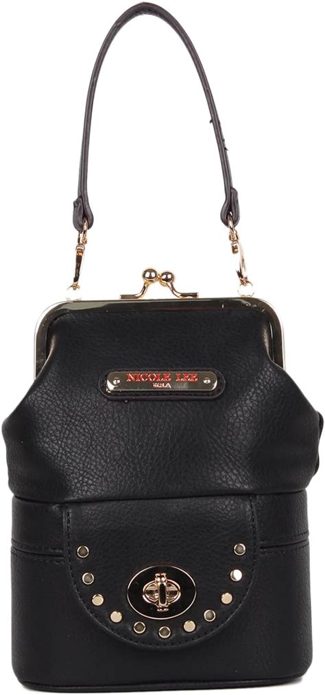 Shoulder Bag With Kiss Lock Black Bucket Crossbody Bag With Mirror On Bottom Compartment