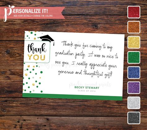 Graduation Party Thank You Card Template Glitter Etsy