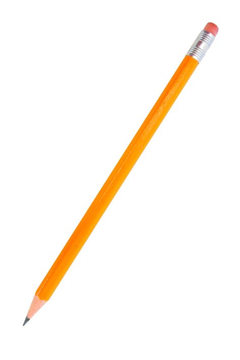 Old Orange Wood Pencil With Eraser Isolated On Pure White Background