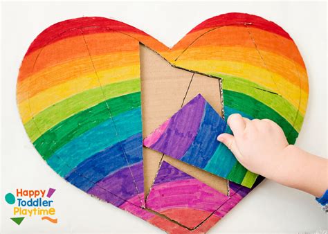 Diy Cardboard Rainbow Heart Puzzle For Kids Happy Toddler Playtime