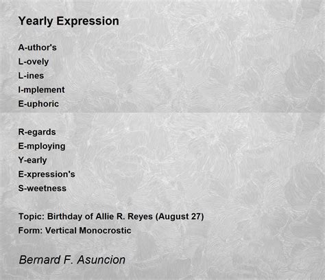 Yearly Expression Yearly Expression Poem By Bernard F Asuncion