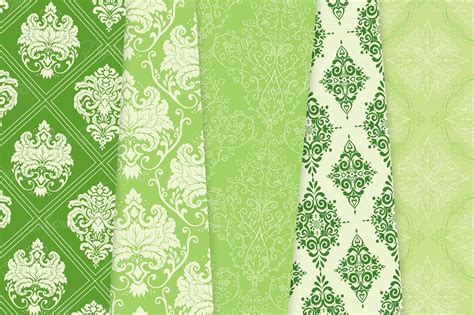 Green Damask Patterns Seamless Digital Papers 42865 Backgrounds