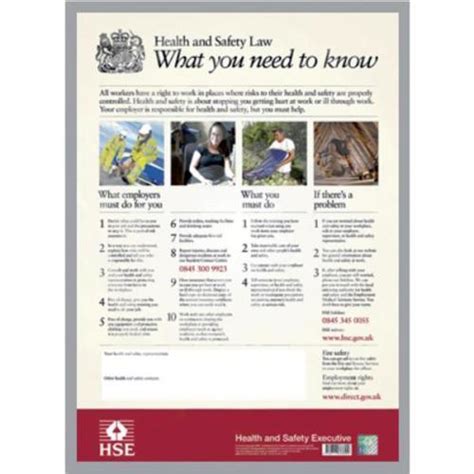Health And Safety Law Hse Statutory Poster Pvc W420xh595mm A2 Framed 151898 Spicers
