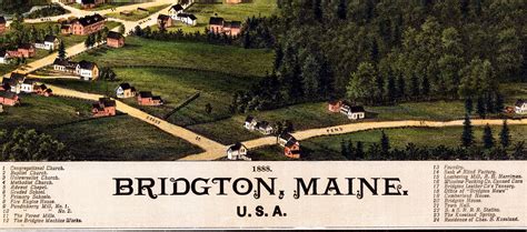 Bridgton Maine In 1888 Birds Eye View Map Aerial Panorama