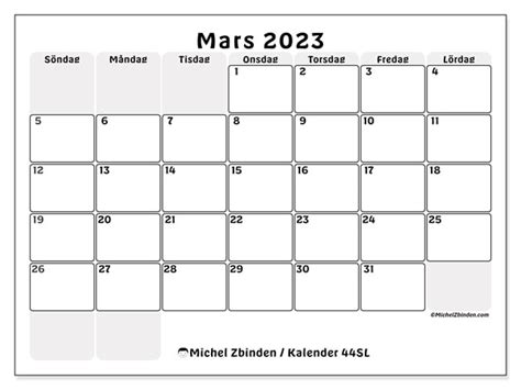 Kalender Mars 2023 För Att Skriva Ut “44sl” Michel Zbinden Se