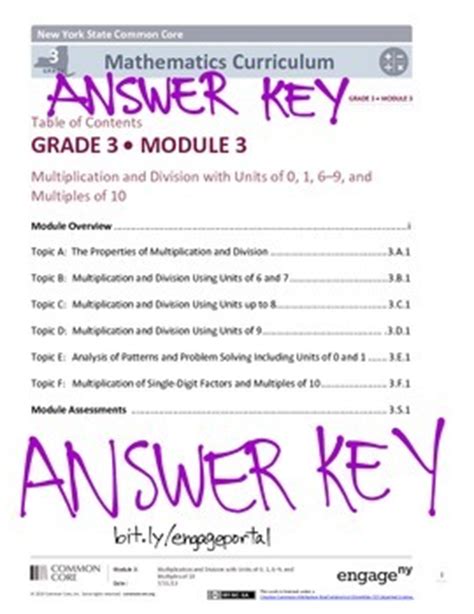 The full year of grade 6 mathematics curriculum is available from the module links. EngageNY (Eureka Math) Grade 3 Module 3 Answer Key by MathVillage