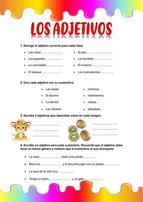 Ejercicio De Fichas De Adjetivos Spanish Lessons For Kids Learning