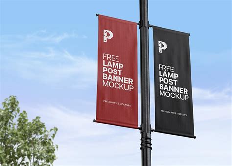 The mockup is a mid to high fidelity static picture. Free Lamp Post Banner Mockups | Mockuptree
