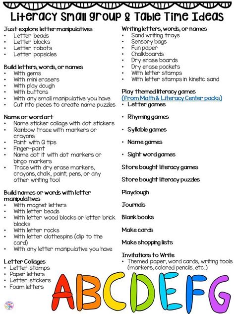 Check spelling or type a new query. All About Small Group Time - FREE Printable Idea List ...