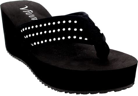 Womens Wedges Holiday Platform Diamante Summer Flip Flop High Heel Sandal Black 9 42
