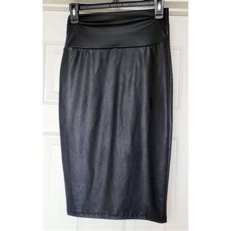 Faux Leather Knee Length High Waisted Skirt By Cemi Depop