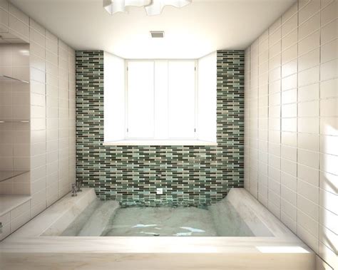 Open Sunken Shower Stall With Integrated Step Down Tub Bathroom Ideas