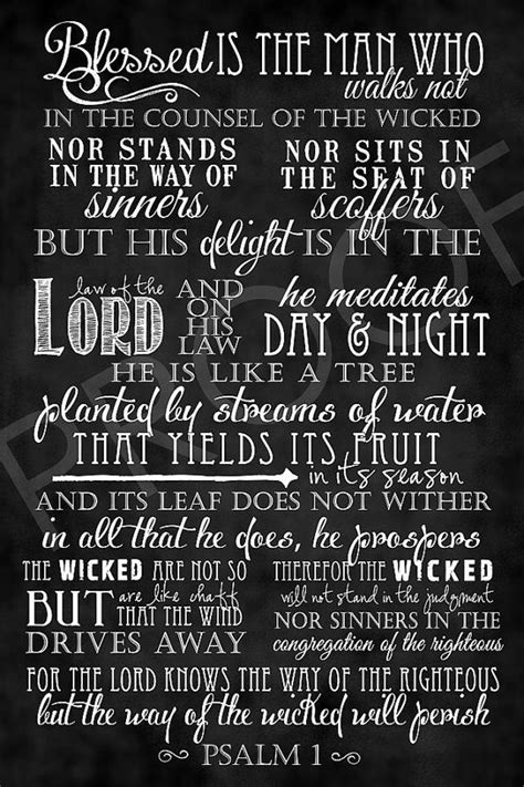 Scripture Art Psalm 1 Chalkboard Style Long Format Verse Quotes Bible